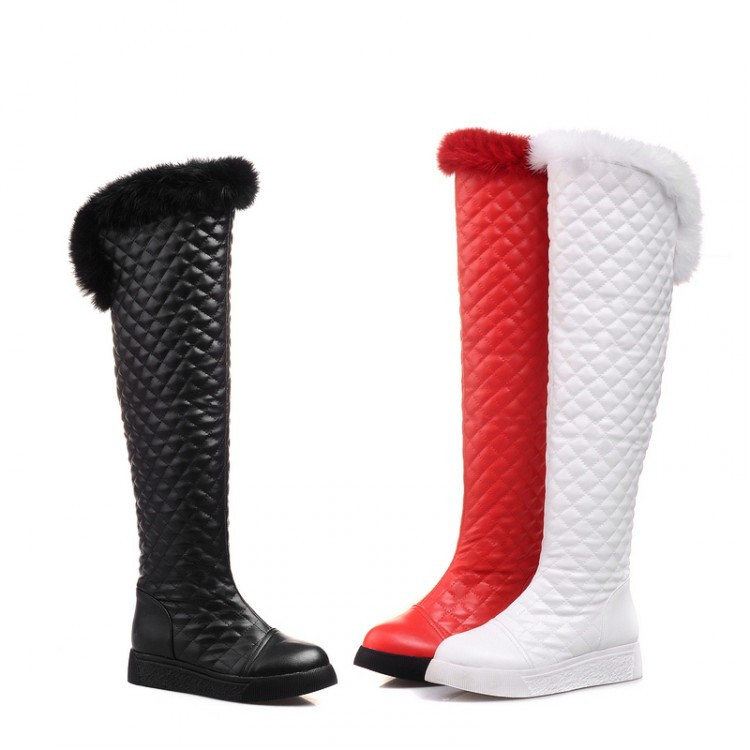 2015 Europe Style Genuine Leather font b Plaid b font Snow Boots Women Rabbit Fur Warm
