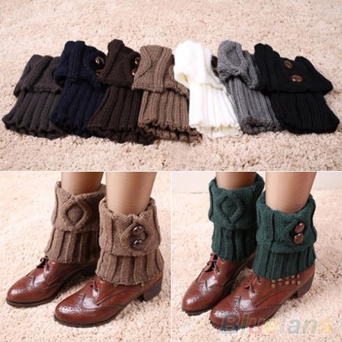 Women Winter Leg Warmers Socks Button Crochet Knit Boot Socks Toppers Cuffs 1Q8Q 49J6