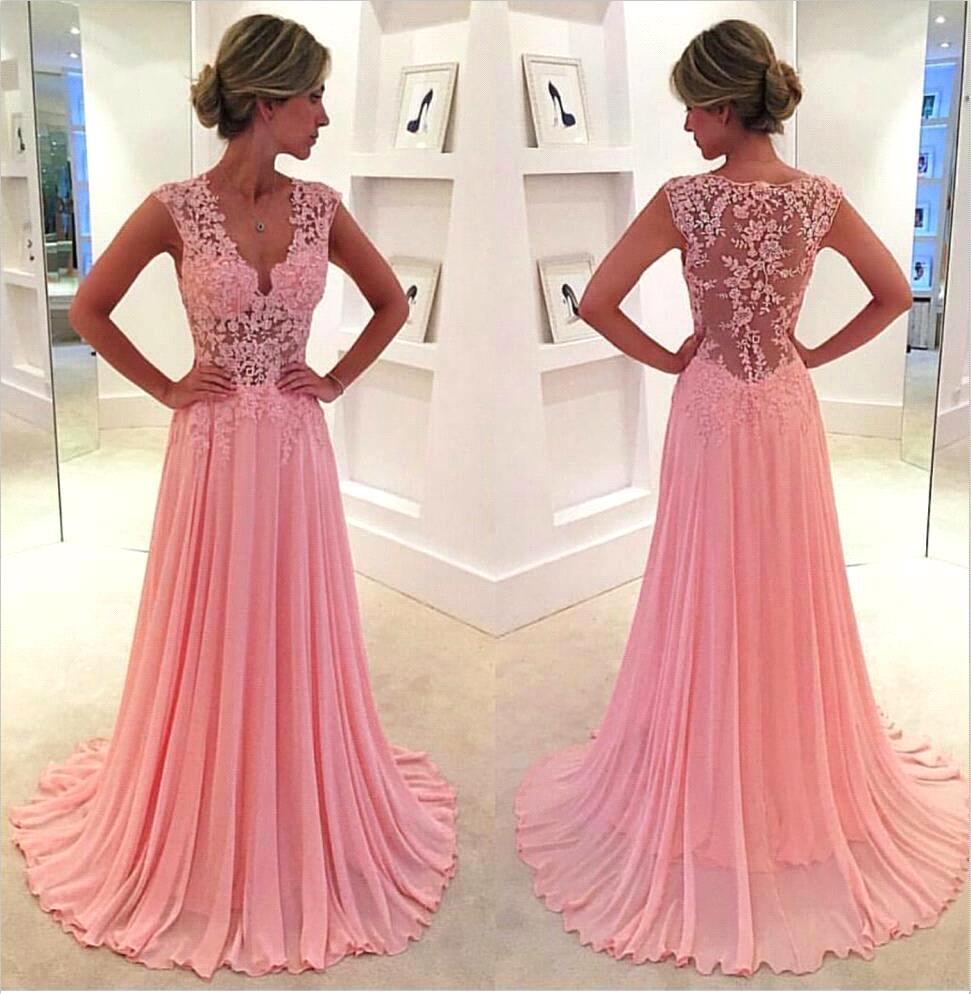 Cute Pink A Line Prom Dresses 2016 New Arrival V Neck