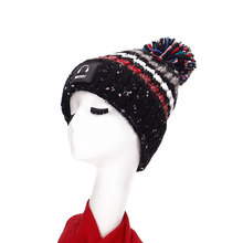 Women Knit Beanies With Pom Pom And Colorful Graffiti Winter Double Layers Thick Cap Blue Red Ladies Designer Winter Hat