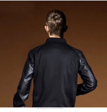 New Fashion Men s PU Leather Slim Casual Jacket 2015 Men Brand Collar Man Splicing Jackets