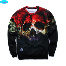 new arrive street fashion 3D Horror Skull printed hoodies boys teens Spring Autumn thin sweatshirts big
