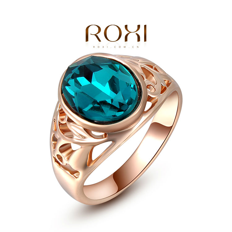 ROXI Christams Gift Classic Genuine Austrian Crystals Sample Sales Rose Gold Plated Blue Stone Ring Jewelry