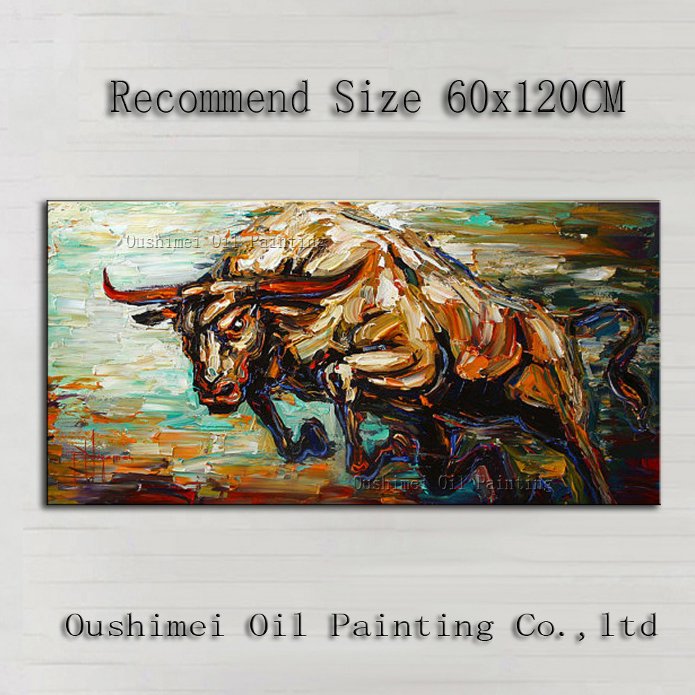 Top Artist Handmade High Quality Abstract Knife Painting Bull Oil Painting For Wall Decoration Jumping Bull Picture On Canvas