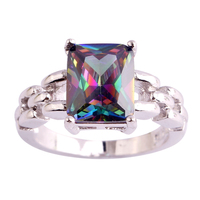 Wholesale Women Rainbow Topaz Fashion Wedding 925 Silver Ring Size 6 7 8 9 10 11 Nice Jewelry Gift Free Shipping
