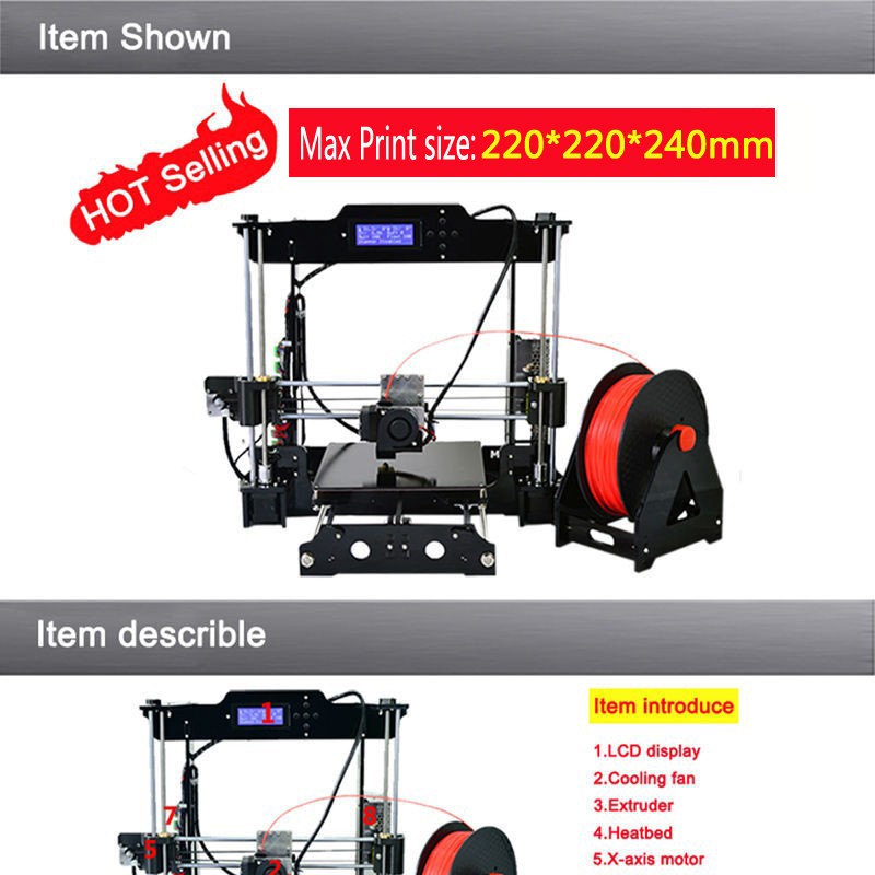 Big size 220*220*240mm High Quality Precision Reprap Prusa i3 3d Printer DIY kit with 2 Roll Filament 8GB SD card and LCD Big size 220*220*240mm High Quality Precision Reprap Prusa i3 3d Printer DIY kit with 2 Roll Filament 8GB SD card and LCD