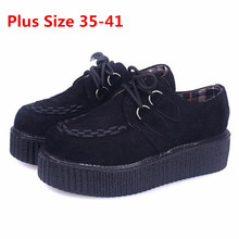 Creepers Shoes Women Flats Shoes Lace Up Creepers Platform Shoes Zapatos Mujer Suede Black Ladies Shoes