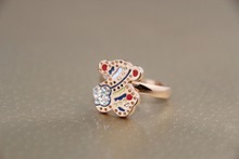 Wholesale Color the bear and Rhine stone ring Charm Cute Girls Ring Kids Jewelry Titanium Accessory