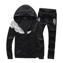 2016 Top Fashion Menswear Summer Autumn Mens Tracksuit Set Wings Print Casual Slim Sport Suit Men Plus Size 4XL 5XL