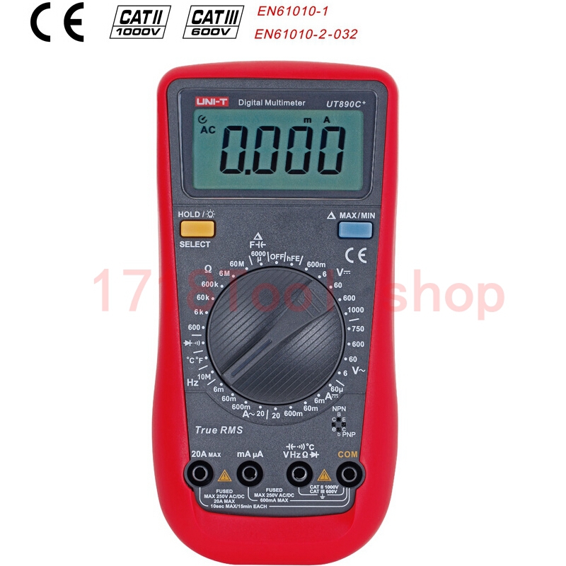UNI T UT890C True RMS Digital Multimeter with C F Temperature Capacitance Frequency Multi Meter Diode