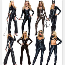 2016 новый сексуальный кот костюм с длинным рукавом черный Jumsuit кожа женщина кошка одежда высокое качество хэллоуин косплей ну вечеринку женский костюм
