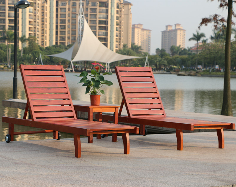 Rattan Yixuan Outdoor Wood Deck Chair Recliner Lounge