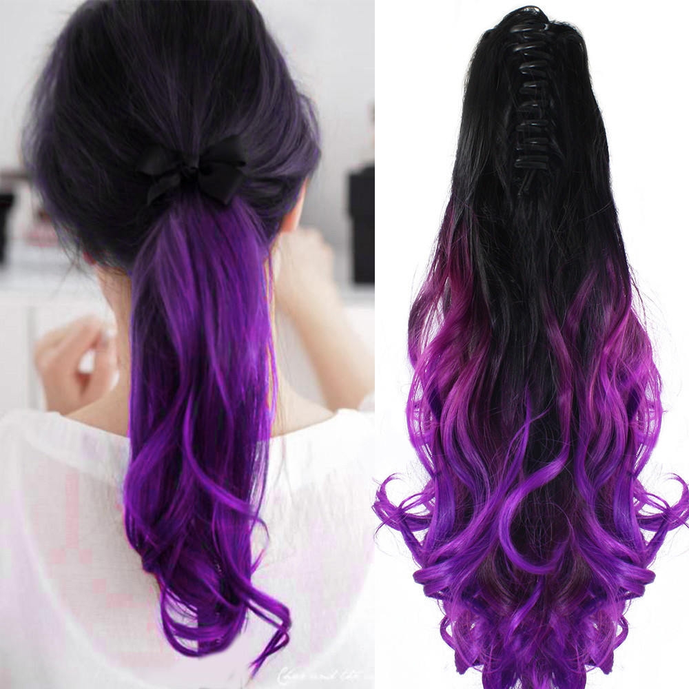 Wholesale Purple Color 20 50cm Claw Pony Tail Ponytail Clip In On