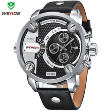 Nuevo WEIDE hombres relojes deportivos militar cuarzo de lujo a estrenar de cuero reloj correa Waterproofed Oversize reloj Relogio Masculino