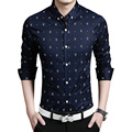 Top Quality 2016 New Fashion Crown Print Mens Shirt 100 Cotton Long Sleeve Casual Slim Fit