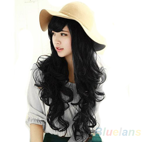 Woman Girl Fashion Long Curly Wavy Cosplay Full Party Wigs Hair With Wig Cap 1GWI