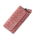 Retro Trendy Knitting Long Wallet Women Occident Style Woven Pattern Tassel Ornament Purse Solid Color Designer
