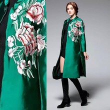2016 Chinese Vintage Fashion 3/4 Sleeve Long Mandarin Collar Floral Embroidery Trench Coat Outwear Xl Xxl 3xl Big Plus Size D612