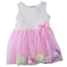 Sweet Round Collar Sleeveless Colorful Petals Baby Girls Gauze Vest Summer Patchwork Lace Bowknot Sweet O-neck Kids Clothing