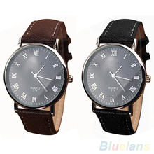 Men s Roman Numerals Faux Leather Band Quartz Analog Business Wrist Watch 2MPW 48AN