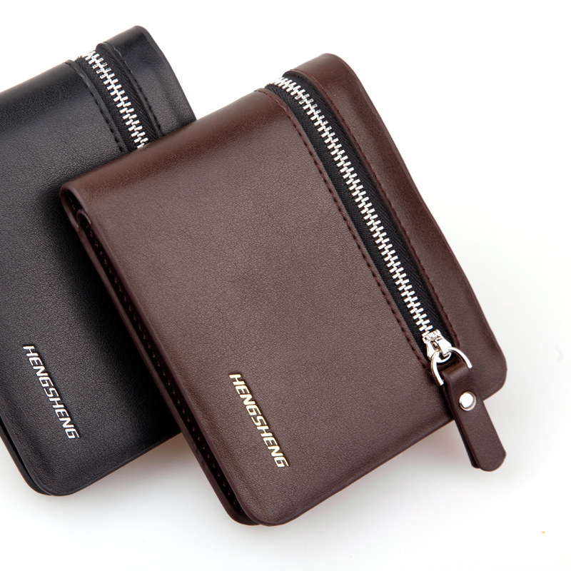 2015 New High quality Leather men Wallet zipper purse men Wholesale leather men s Wallets Free