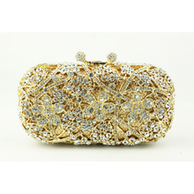 2016 Gold Evening Clutch Bag for Women Rhinestone Crystal Clutch Evening Purse China Handmade Bridal Purse with Golden Chain
