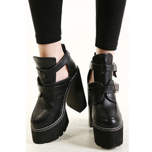 Women Boots High Heel Black And White Pu Leather Ankle Boots Punk Rock Motorcycle Boots Fashion Platform Boots Timber Sole 14cm