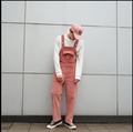 2016 New Korea men s pink corduroy wide leg bib pants Siamese strap loose casual trousers