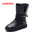 SUBERRY 2016 Popular Round Toe Flat Fur Snow Boots Buckles Russia Keep Warm Platform Shoes China
