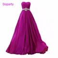 Cheap Sexy Red A line Purple Crystal Chiffon Formal Elegant Long Evening Dresses 2016 New Arrival