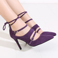 2016 Spring Fashion Pointed Stilettos Women Pumps High Heels Shoes Black Red Purple Ankle Strap Female