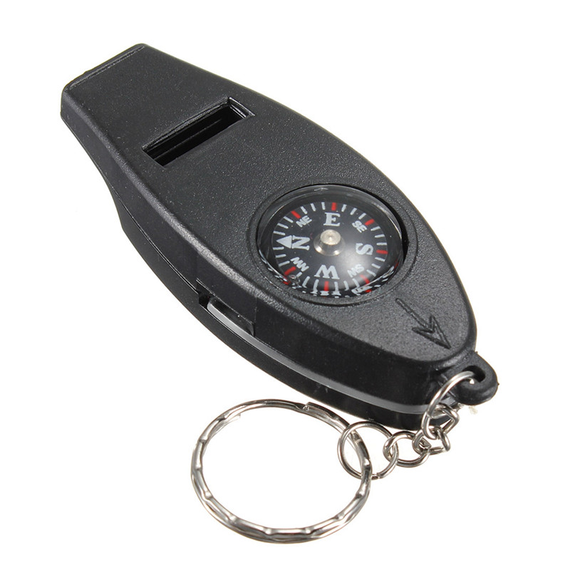 4 in 1 Mini Survival Tool Thermometer Whistle Compass Magnifier Keychain For Camping Travel