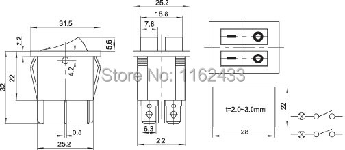 KCD6 double light rocker switch drawing