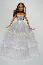 2015NEW  1 PCS   Handmade   White Simple  Princess Party Gown Dresses Wedding clothes    Doll Accessories  For Barbie doll
