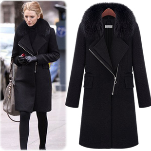 Fur Coat New 2015 Women Blends Overcoat Trench Coat For Women Faux Fox Fur Collar Coat Parkas For Women Winter Casacos Femininos