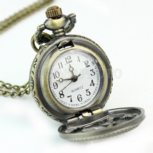 Retro Vintage Bronze Butterfly Flower Hollow Quartz Pocket Watch Chain Necklace