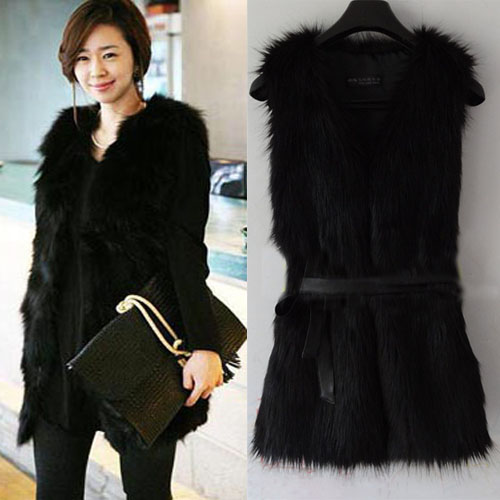 Wholesale New Hot Womans Lady Women Winter Fashion Black Warm Faux Fur Long Vest Jacket Coat Waistcoat Free shipping