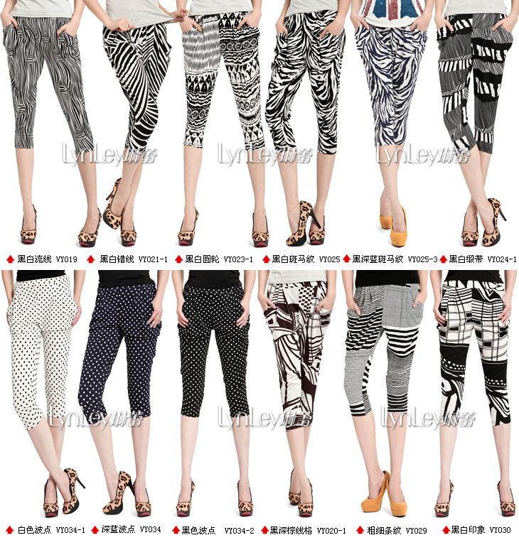 Trousers 2015 Leather Pants Up To 50% Clearence Rushed Cheaper Women Geometry /tribal Aztec Capri Harem Legging for Black/white