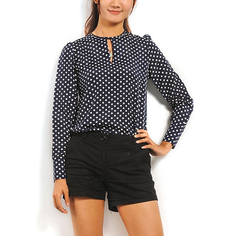 2015 New Arrival Women Casual Long Sleeve Blouses Spring Autumn Chiffon Women Ladies Blouse Polka Dots Shirt Tops O-neck Blouses (4)