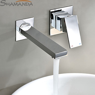 Free Shipping -Brass chrome In wall Square Basin faucet /cold and hot Siamese  taps /basin mixer /single handle -Wholesale -2421