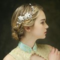 Generous Silver Flower Wedding Hair Jewelry Comb Pearl Bridal Accessories Handmade Headpiece Tiara