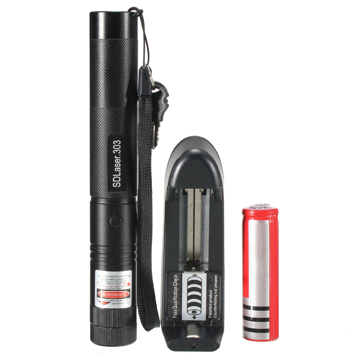 High quality Laser 303 power Green Light Laser Pen laser pointer Adjustable for Focus pen light+18650 Battery +Charger+2x Keys
