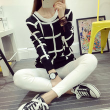 Autumn Winter Sweater Women Fashion O-neck Pullover Thickening Pullover Casual Plus Size Black White Plaid Sweater