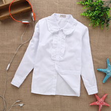 2016 new summer spring lace cotton solid White baby kids girls Blouse white shirts with long sleeves for children girls