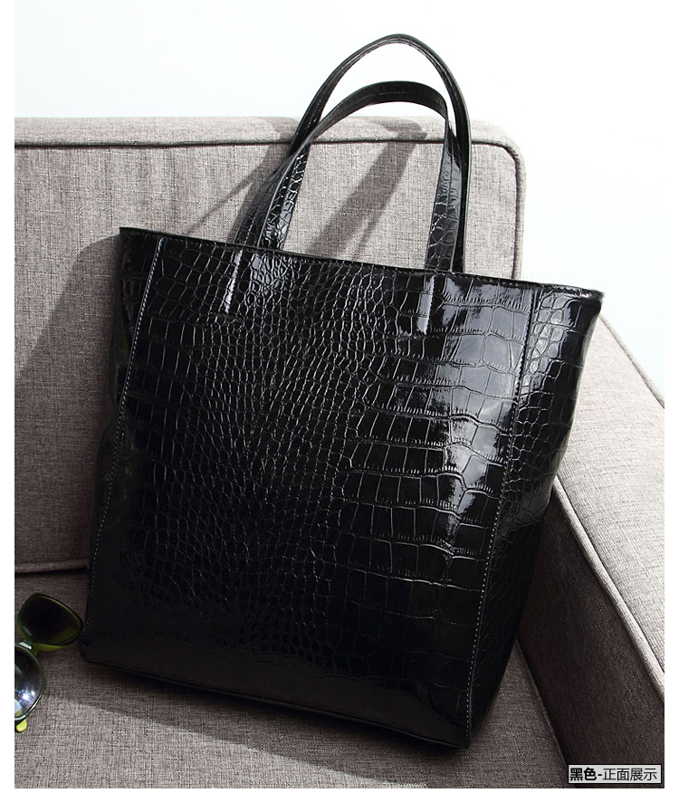 2015-Large-Black-Shopper-Bag-Crocodile-Pattern-Leather-Women-Bag-Western-Totes-Composite ...