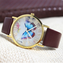 2015 New Lady Womens Fashion Butterfly Style Leather Band Analog Quartz Wrist Watch Gift Dave
