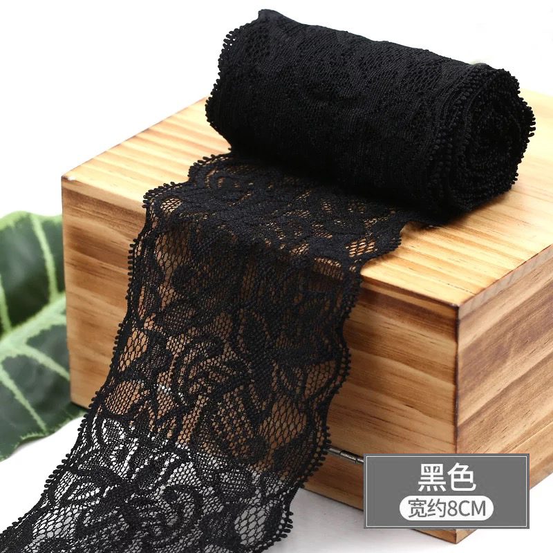 Description Picture 6 of item8cm Width Soft Elastic Lace Trim Material DIY Apparel Sewing & Fabric Lace Ribbons Stretch Hollow Out Floral Lace Trimming