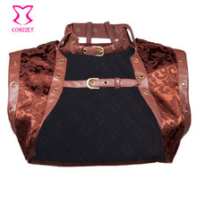 Brown Leather&Brocade Steampunk Jacket Match Corsets and Bustiers, Burlesque Costumes Accessories Sexy Corset Women Jacket Coat