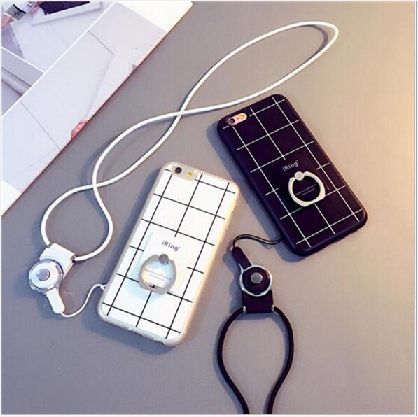 The font b chequered b font mobile phone shell with ring bracket lanyard protective sleeve