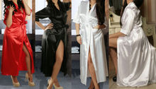 Details about Long Black Sexy SILK Kimono Dressing Gown Bath Robe Babydoll Lingerie Nightdress
